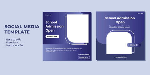 Obraz premium Set of Editable minimal square banner template. Suitable for social media post and web internet ads. Vector illustration with photo college 