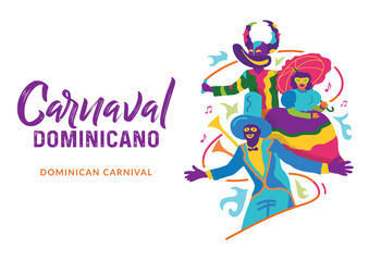 VECTORS. Editable banner for the Dominican Carnival, the most vibrant celebration in the Dominican Republic. Popular characters, devil, parade, february