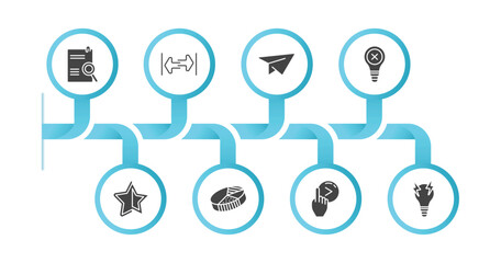 editable filled icons with infographic template. infographic for user interface concept. included search file, width, flying origami airplane, bad idea, black star, pie with four areas, slide right,