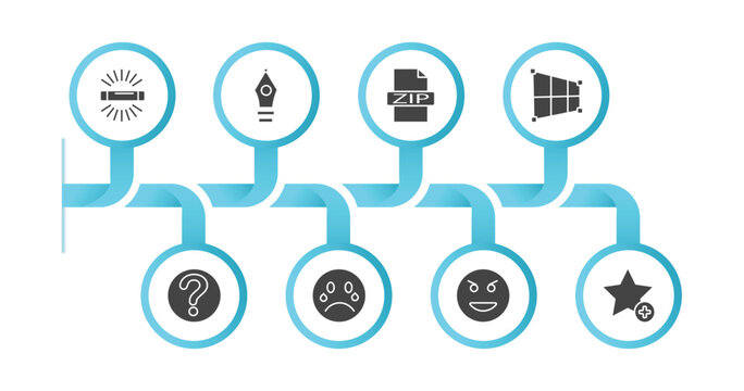 editable filled icons with infographic template. infographic for user interface concept. included fluorescent, delete anchor point, zip file, crop perspective, question mark, crying smile, evil