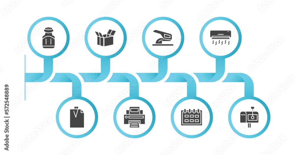 Poster editable filled icons with infographic template. infographic for tools and utensils concept. include