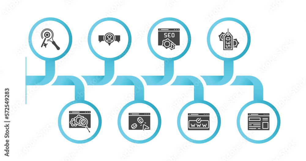 Poster editable filled icons with infographic template. infographic for search engine optimization concept.