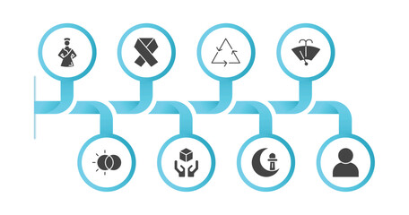 editable filled icons with infographic template. infographic for shapes concept. included mongolian, , non recyclable, windshield washer, hdr, handle with care, islamic moon, characters icons.