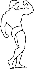 Bodybuilder pose. Stock. Illustration. Black outline