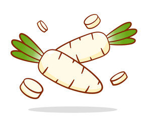 Cute hand drawn radish cartoon illustration