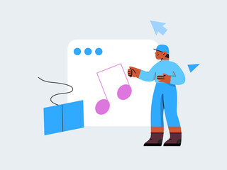 Person taking an online class. Vector illustration