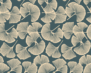 Japanese Classic Ginkgo Leaf Vector Seamless Pattern