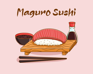 Maguro sushi cartoon illustration