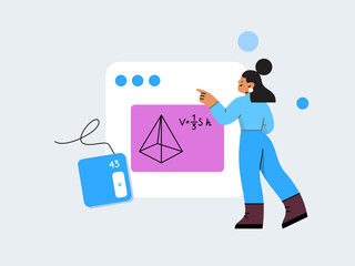 Person taking an online class. Vector illustration