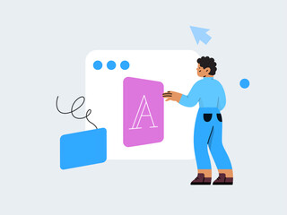 Person taking an online class. Vector illustration