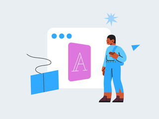 Person taking an online class. Vector illustration