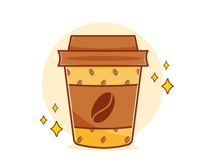 Cute coffee paper cup cartoon illustration