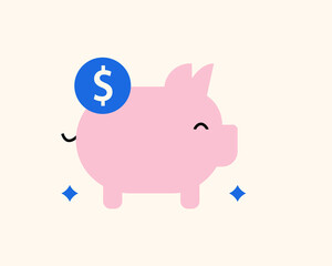 piggy bank illustration in flat style design. Vector illustration	