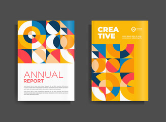 Flyer brochure design template business cover geometric theme circles orange and yellow color