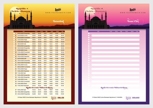 Ramazan imsakiye Translate: Ramadan Imsakia or Amsakah Calendar Schedule - Fasting and Prayer time Guide
