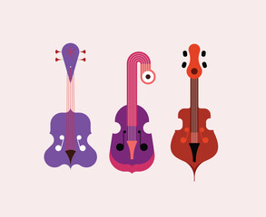 Set of colored icons isolated on a white background Contrabass, Double Bass vector graphic design. Each one of the design element created on a separate layer.