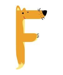 Smiling red yellow fox shaped letter f