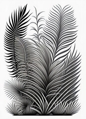 Illustration of black and white palm leaves created with generative ai