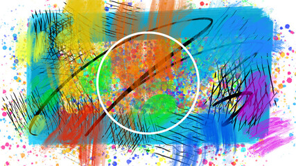 abstract colorful brushstrokes painting background title cover frame and circle - PNG image with transparent background