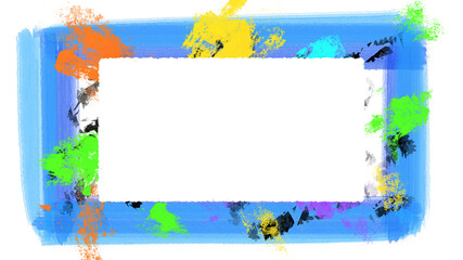 abstract colorful brushstrokes painting background title cover frame blue with white border - PNG image with transparent background