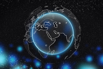 Obraz premium Global network. Planet hologram. Technology and digital marketing are involved.