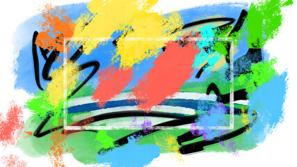 Fototapeta premium abstract colorful brushstrokes painting background title cover frame 90s style - PNG image with transparent background