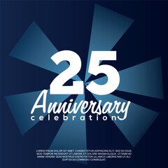 Vector 25th year anniversary vector template design illustration white text elegant blue shiny background.