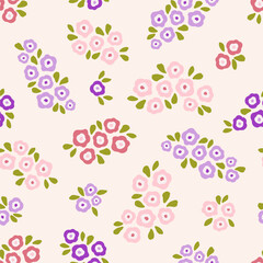 Vivid flowers seamless pattern, digital paper repeating background, meadow vibrant flowers. Fabric, wallpaper, wrapping paper, stationery seamless vector pattern