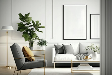 Luxury Living: A Contemporary AI-Generated Mockup Poster Frame on a Modern Wall