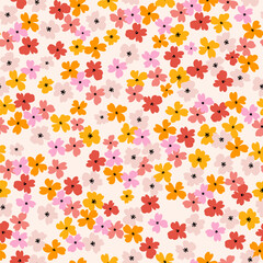 Vivid flowers seamless pattern, digital paper repeating background, meadow vibrant flowers. Fabric, wallpaper, wrapping paper, stationery seamless vector pattern