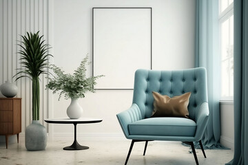 Minimalist Modern Living Room with AI-Generated Mockup Poster Frame