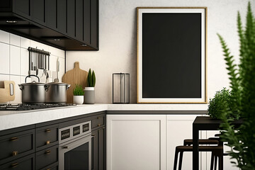 Minimalist Modern Kitchen with Mockup Poster Frame. Ai Generative