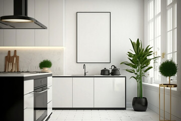 Minimalist Modern Kitchen with AI-Generated Mockup Poster Frame