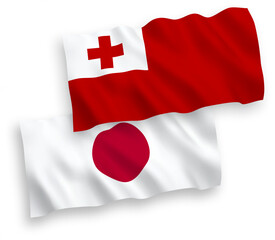 Flags of Japan and Kingdom of Tonga on a white background