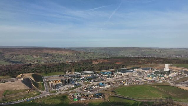 Woodsmith Mine Anglo American, Sirius, polyhalite mineral - 4k prores 422 - drone backwards away from mine - Feb 2023
