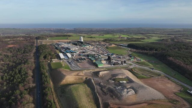 Woodsmith Mine Anglo American, Sirius, polyhalite mineral - 4k prores 422 - drone rotation right to left - Feb 2023