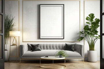 Luxury Living: A Contemporary AI-Generated Mockup Poster Frame on a Modern Wall