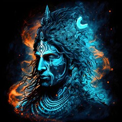 Lord Shiva in a transcendental spiritual image against the background of the cosmos. Mahamaya. Gurudeva. electronic art. Generative AI
