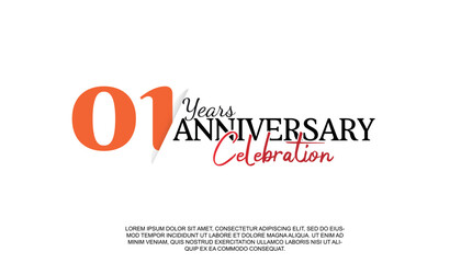 Vector 01 years anniversary logotype number with red and black color for celebration event isolated.