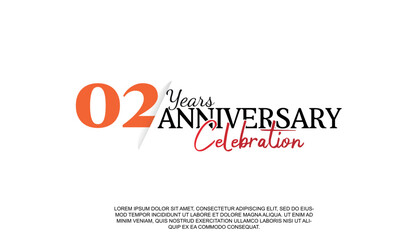 Fototapeta na wymiar Vector 02 years anniversary logotype number with red and black color for celebration event isolated.