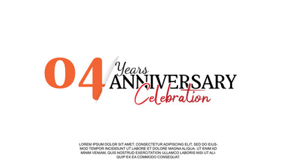 Fototapeta na wymiar Vector 04 years anniversary logotype number with red and black color for celebration event isolated.