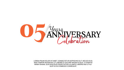 Vector 05 years anniversary logotype number with red and black color for celebration event isolated.