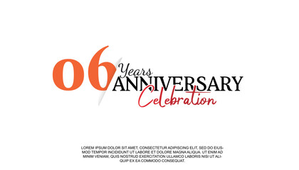 Vector 06 years anniversary logotype number with red and black color for celebration event isolated.