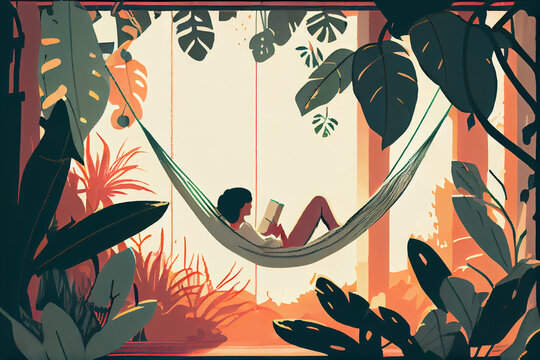 lofi, illustration, hammock, easy, vibe, chill.