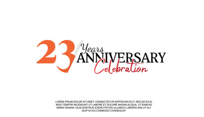 Vector 23 years anniversary logotype number with red and black color for celebration event isolated.