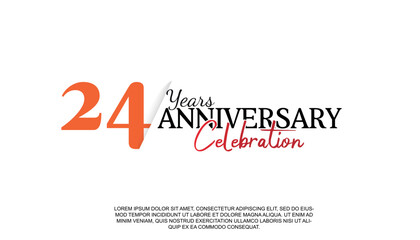 Vector 24 years anniversary logotype number with red and black color for celebration event isolated.