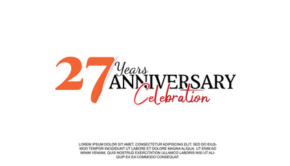 Vector 27 years anniversary logotype number with red and black color for celebration event isolated.