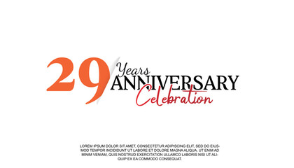Vector 29 years anniversary logotype number with red and black color for celebration event isolated.