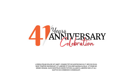Vector 41 years anniversary logotype number with red and black color for celebration event isolated.
