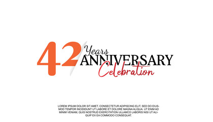 Vector 42 years anniversary logotype number with red and black color for celebration event isolated.